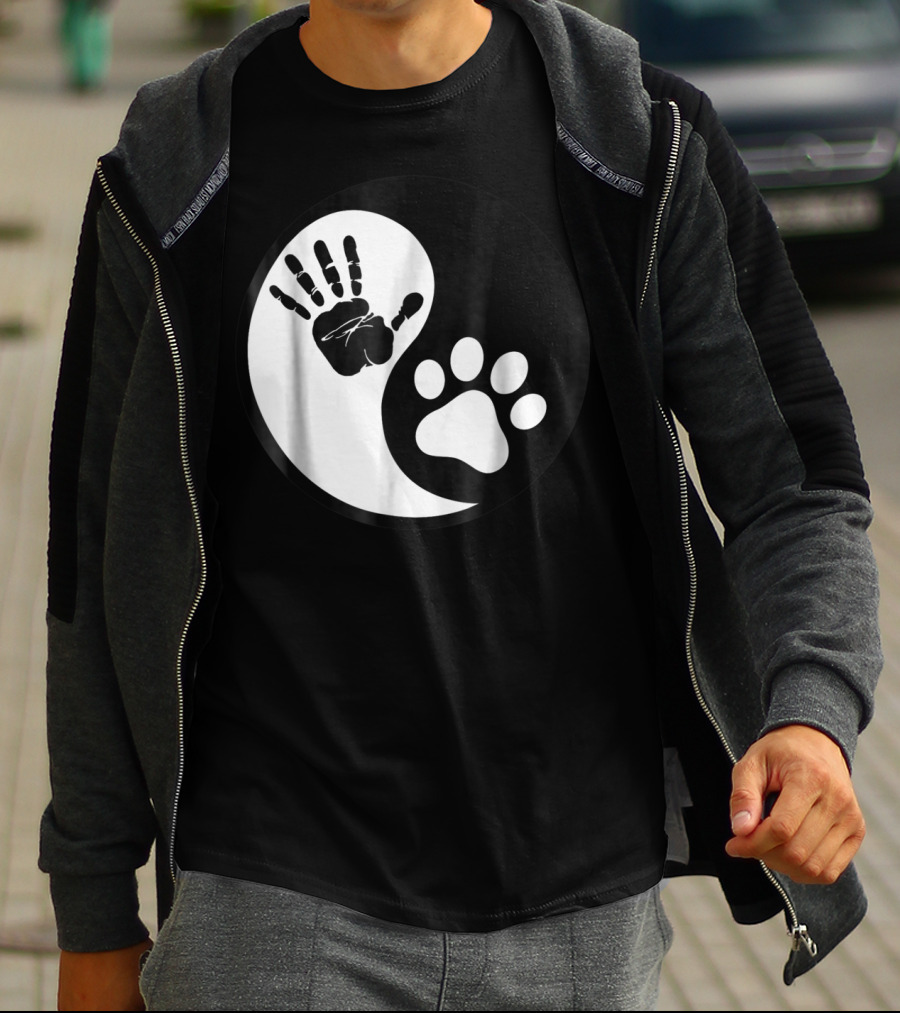Yin Yang Pet Paw Print Hand Friends T-Shirt