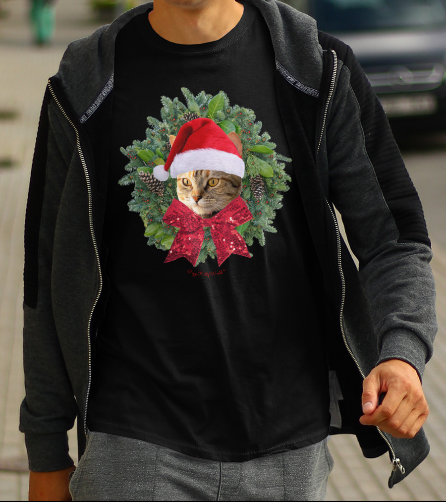 Santa Kitty Pizza Kitty World Wreath Torbie Cat T-Shirt