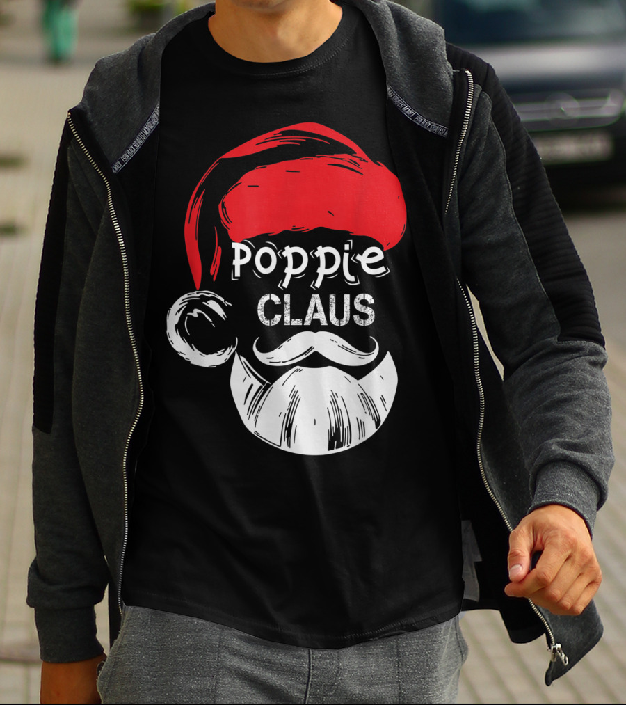 Poppie Claus Santa Hat Christmas Grandpa T-Shirt