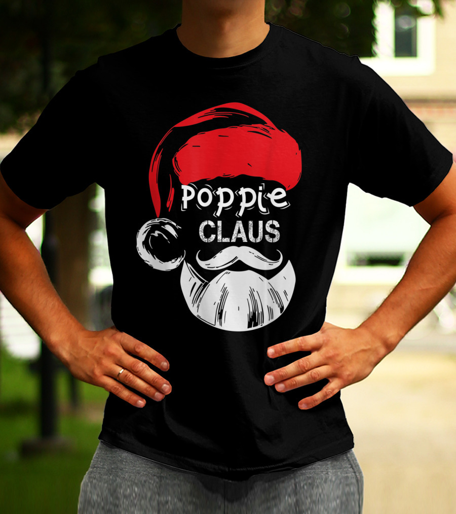Poppie Claus Santa Hat Christmas Grandpa T-Shirt