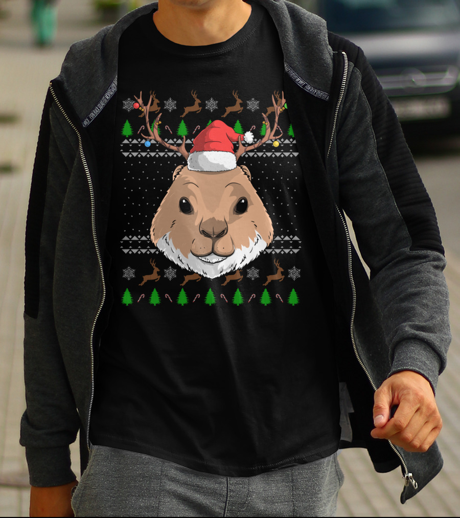 Prairie Dog Santa Claus Hat Antler Christmas Trees Reindeer Snowflakes T-Shirt