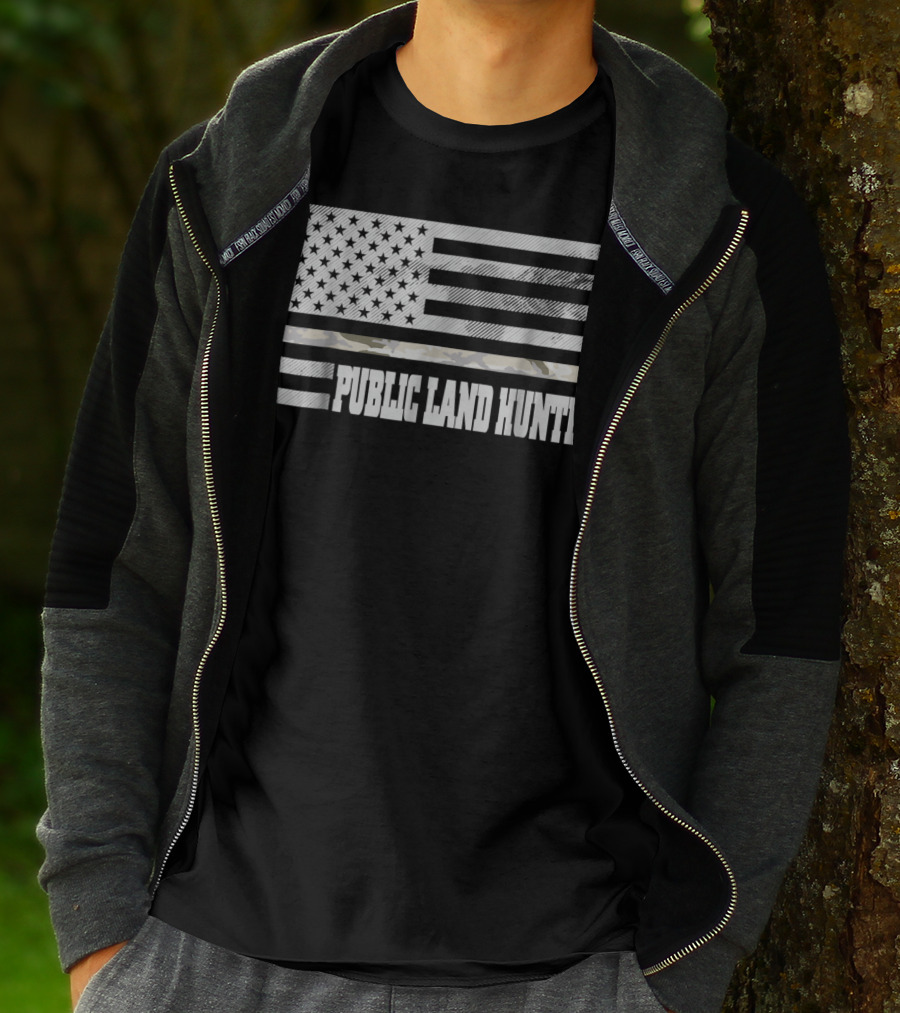 Public Land Hunter Camo Thin Line USA Flag Hunting American Pride T-Shirt