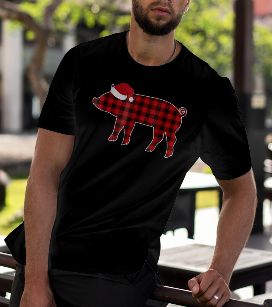Buffalo Plaid Pig With Santa Hat Christmas T-Shirt