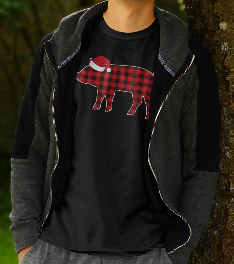 Buffalo Plaid Pig With Santa Hat Christmas T-Shirt