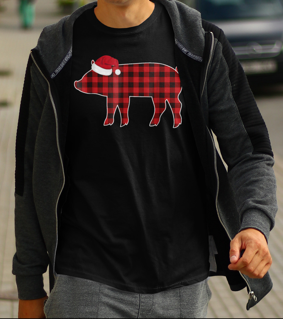 Buffalo Plaid Pig With Santa Hat Christmas T-Shirt
