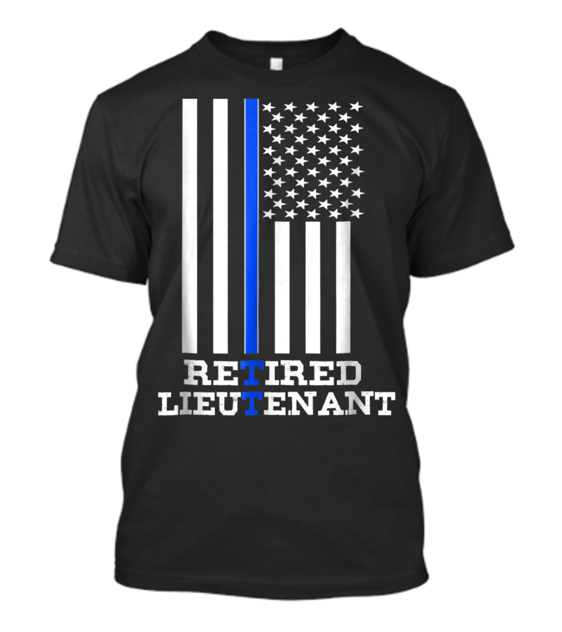 Retired Lieutenant Thin Blue Line American Flag T-Shirt
