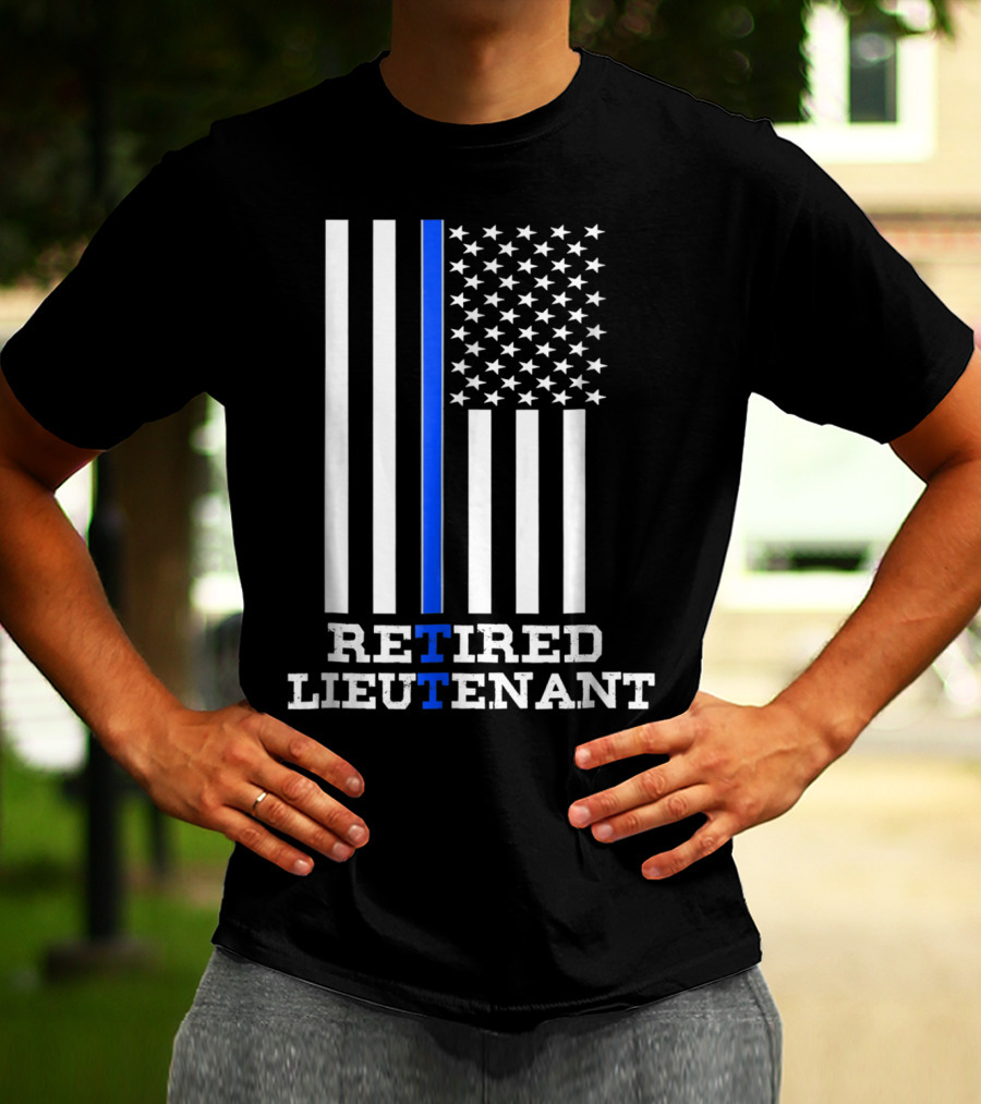 Retired Lieutenant Thin Blue Line American Flag T-Shirt