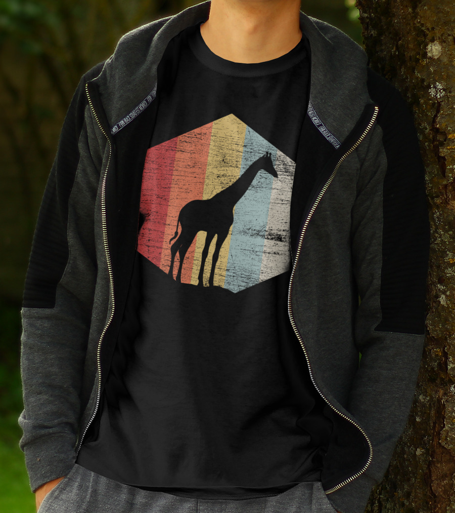 Retro Giraffe Silhouette With Vintage Stripes T-Shirt