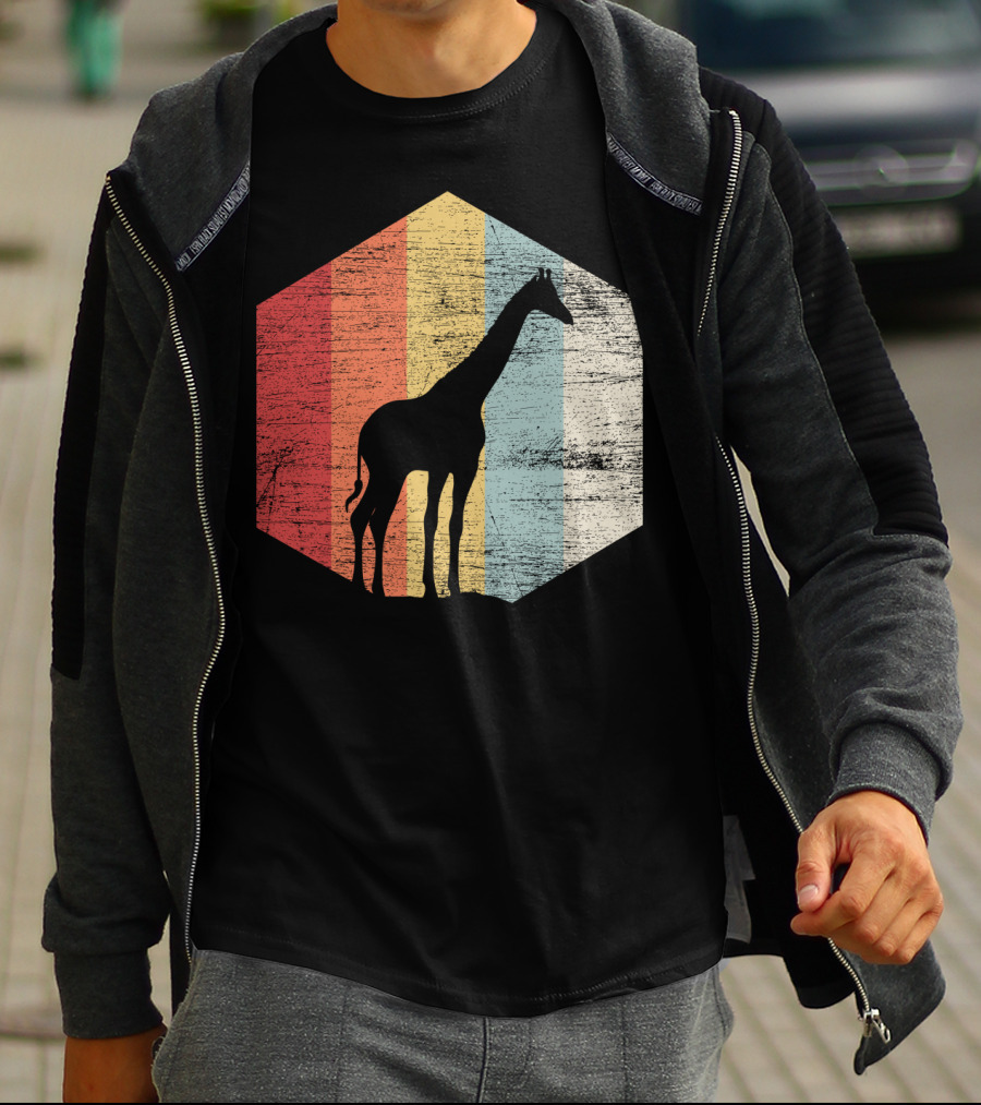 Retro Giraffe Silhouette With Vintage Stripes T-Shirt