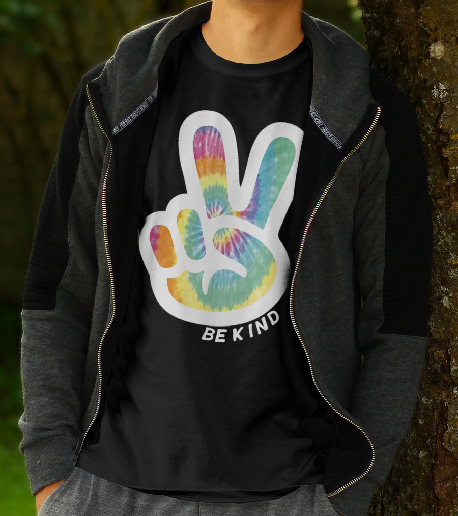 Retro Tie Dye Peace Sign Be Kind Peace Love Vibrant Colors T-Shirt