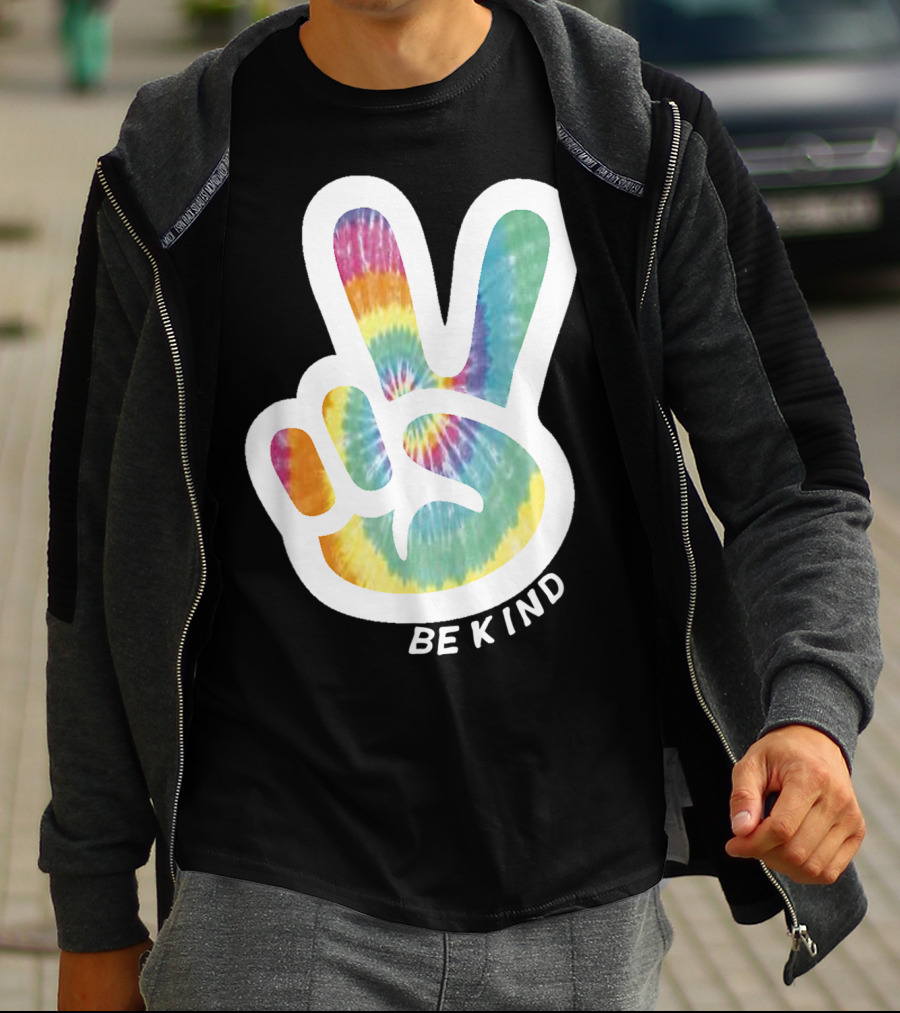 Retro Tie Dye Peace Sign Be Kind Peace Love Vibrant Colors T-Shirt