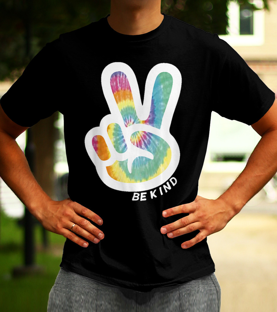 Retro Tie Dye Peace Sign Be Kind Peace Love Vibrant Colors T-Shirt