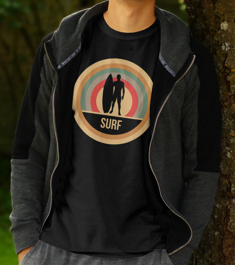 Surf Retro Vintage Surfers Rainbow Circle T-Shirt