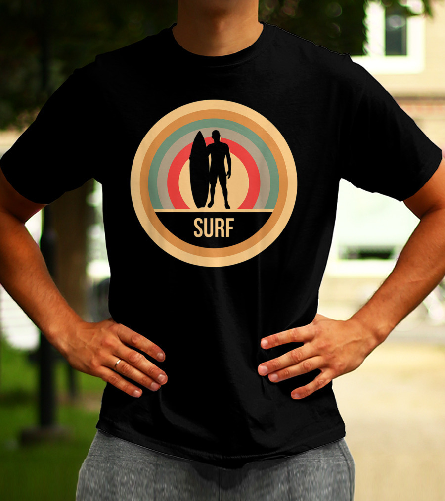 Surf Retro Vintage Surfers Rainbow Circle T-Shirt