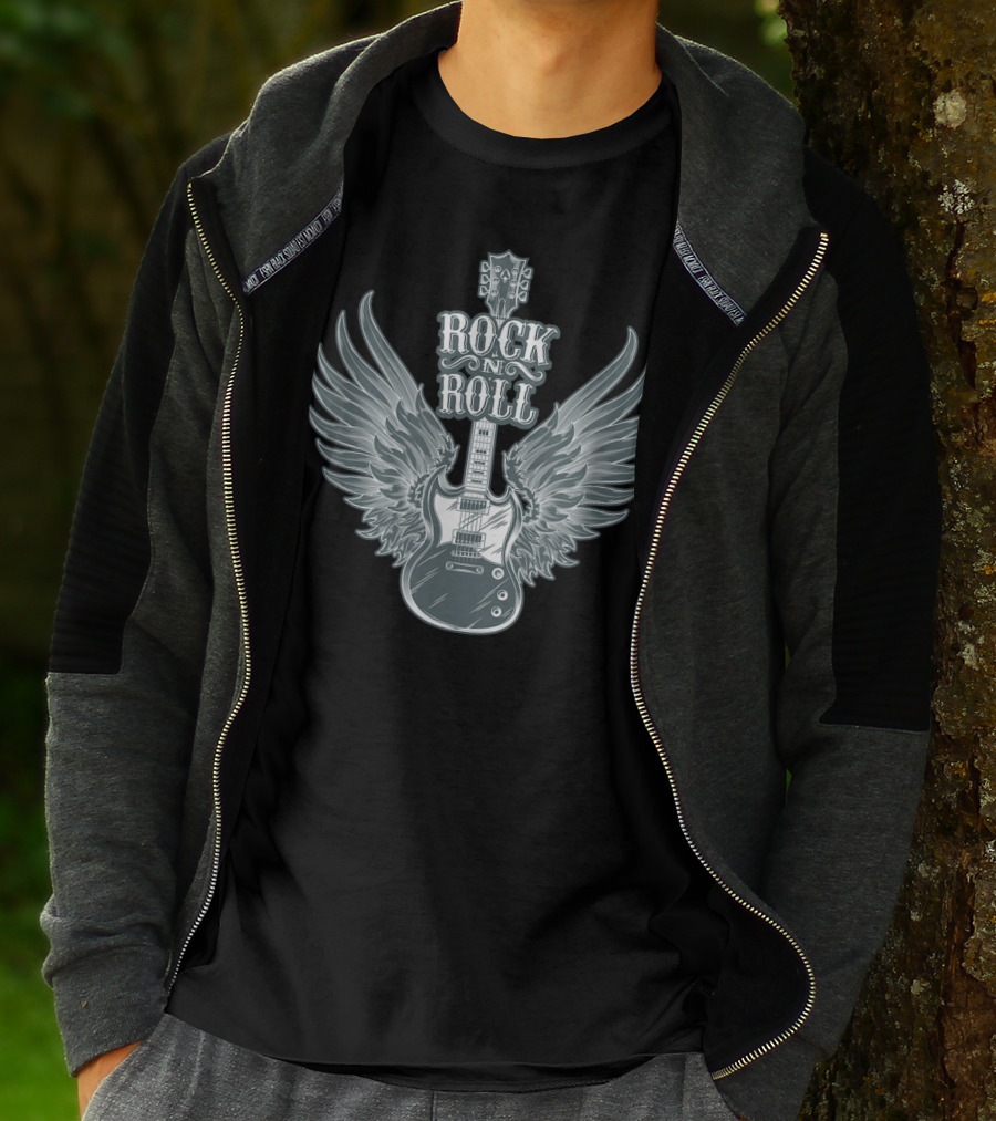 Rock N Roll Angel Wings Guitar Player T-Shirt