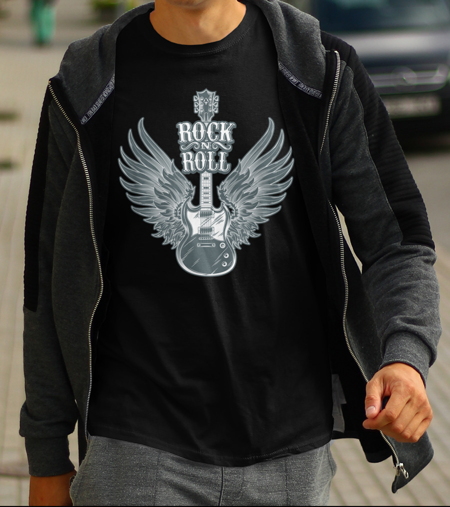 Rock N Roll Angel Wings Guitar Player T-Shirt