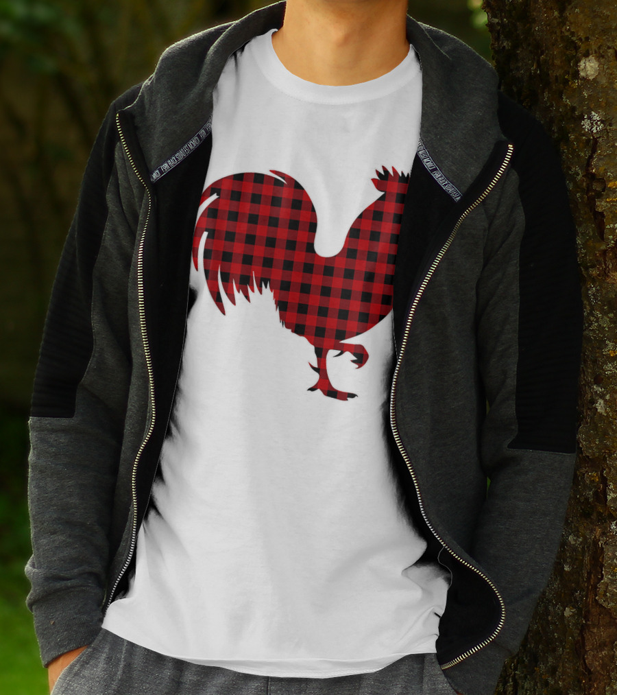 Rooster Red Plaid Buffalo Check T-Shirt