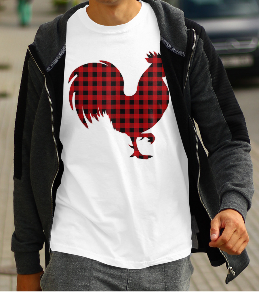 Rooster Red Plaid Buffalo Check T-Shirt