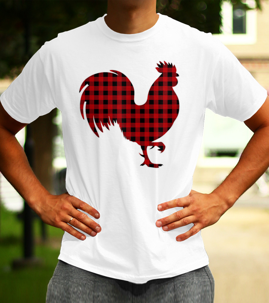 Rooster Red Plaid Buffalo Check T-Shirt
