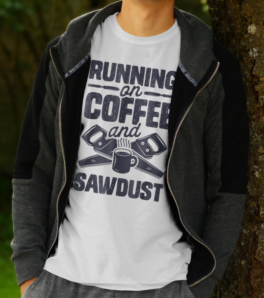 Running On Coffee And Sawdust With Crossed Saws And Coffee Mug T-Shirt
