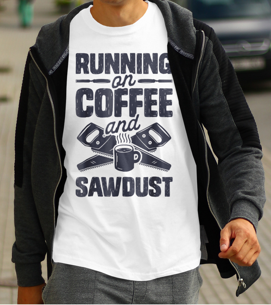 Running On Coffee And Sawdust With Crossed Saws And Coffee Mug T-Shirt