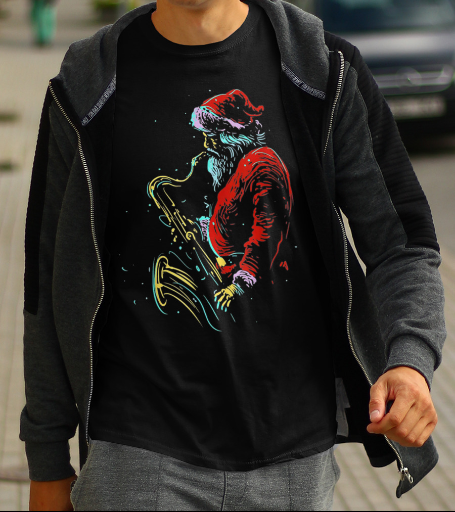 Santa Claus Playing Saxophone Musical Holiday Serenade T-Shirt