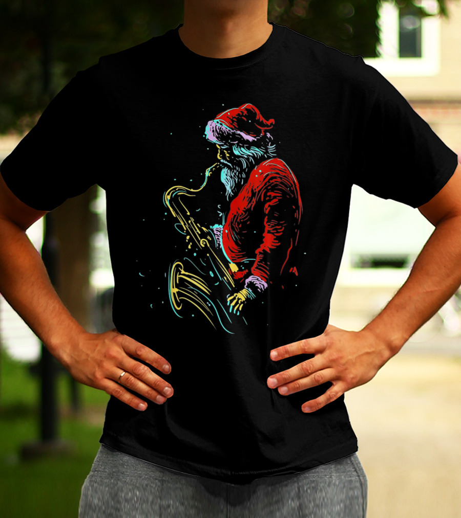 Santa Claus Playing Saxophone Musical Holiday Serenade T-Shirt