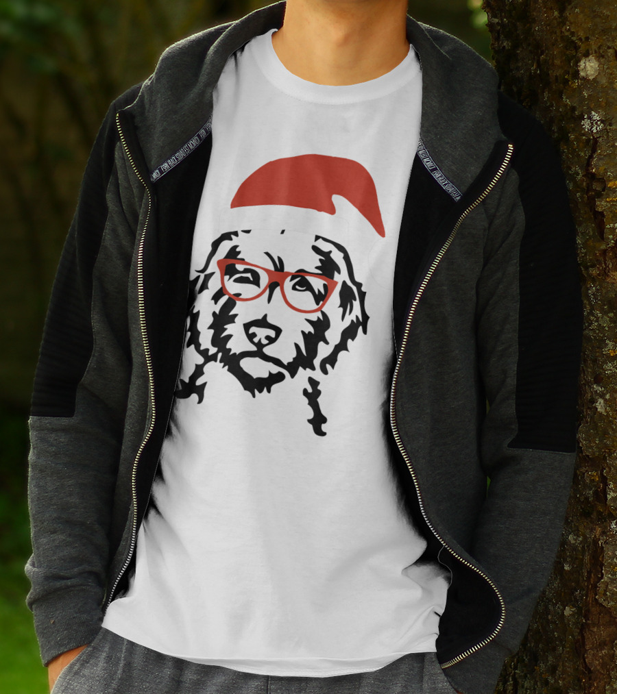 Santa Doodle Goldendoodle Christmas Red Hat Glasses T-Shirt