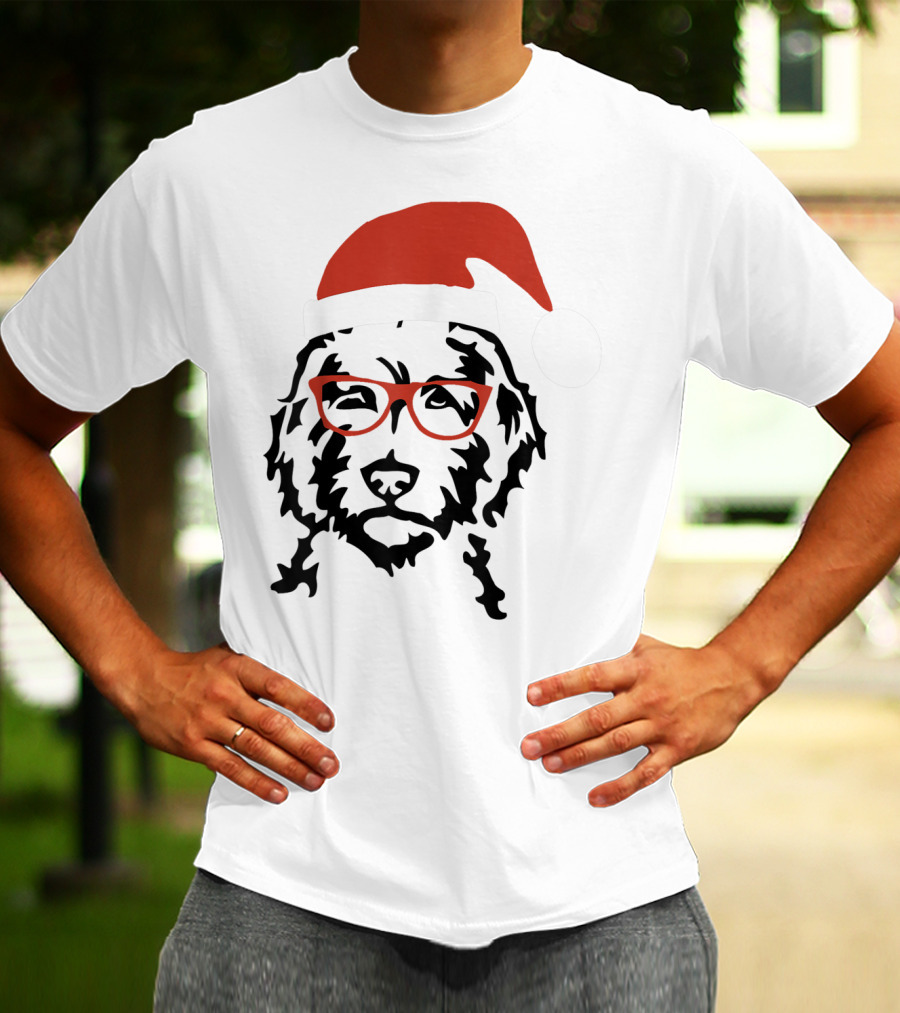 Santa Doodle Goldendoodle Christmas Red Hat Glasses T-Shirt