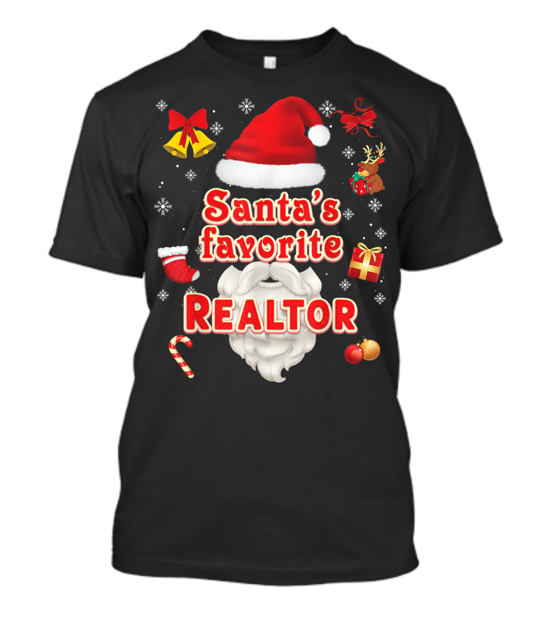 Santa's Favorite Realtor Christmas Cute Santa Hat Bells Reindeer Gift Snowflakes T-Shirt