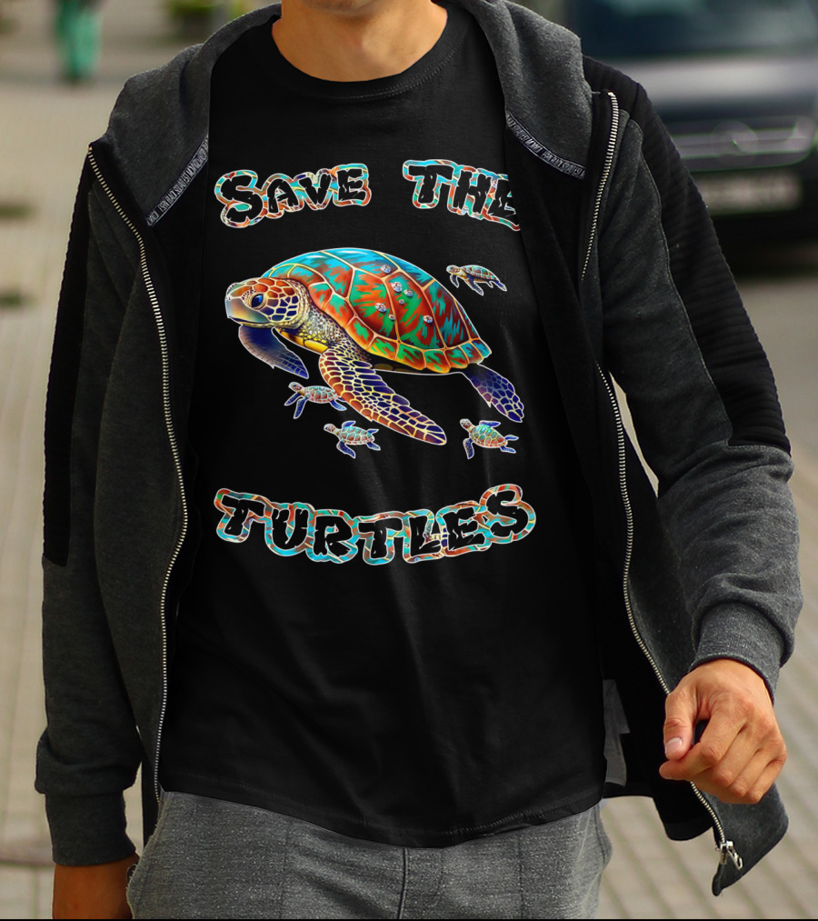 Save The Turtles Colorful Sea Turtle Conservation T-Shirt