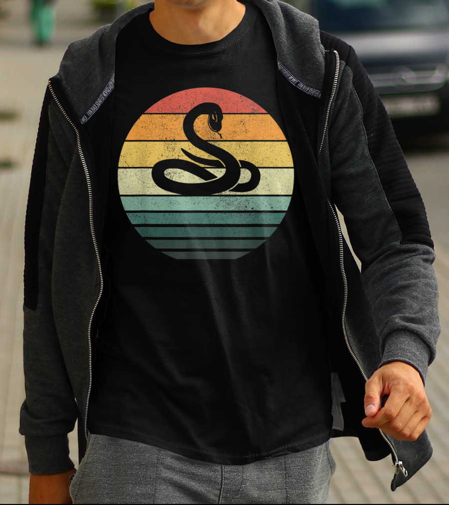 Vintage 70s Snake Sunset Nature Retro Stripes T-Shirt