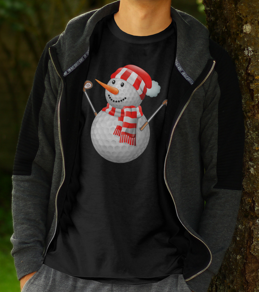Snowman Golf Ball Christmas Hat Red Scarf Golf Clubs T-Shirt