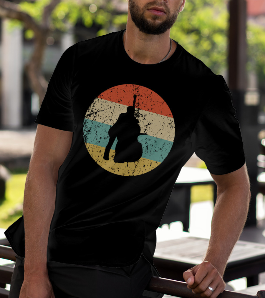 Vintage Stand Up Bass Retro Sunset Music T-Shirt