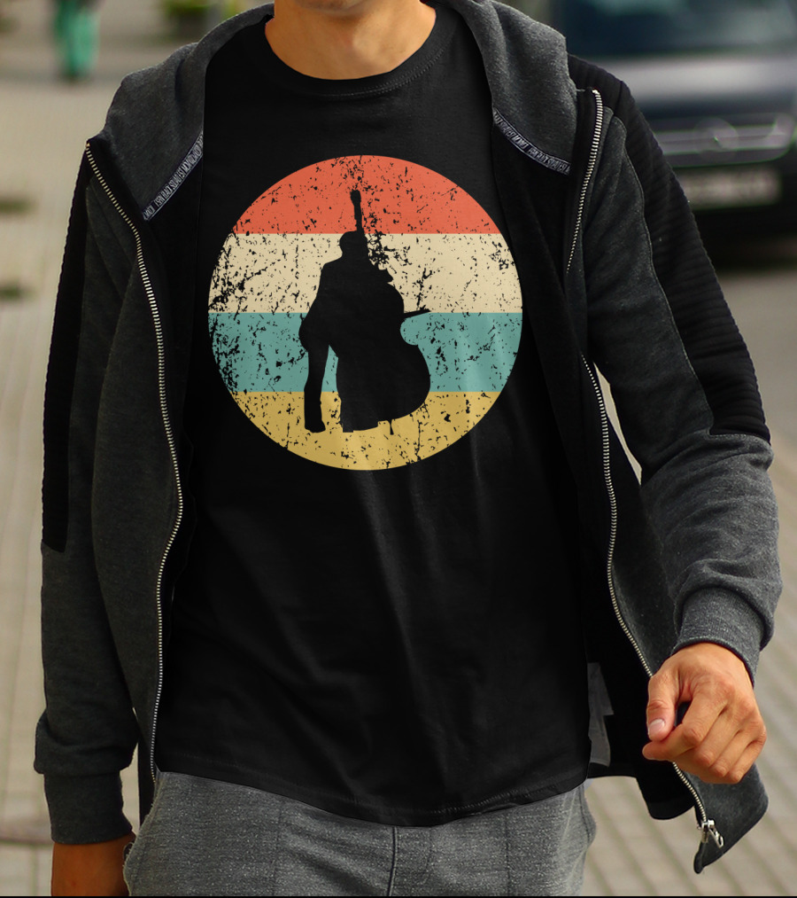 Vintage Stand Up Bass Retro Sunset Music T-Shirt