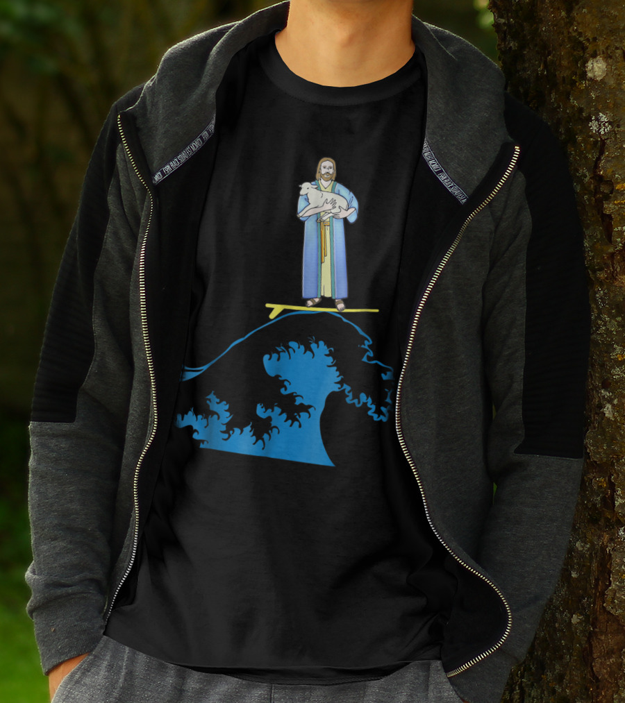 Surfing Jesus Riding The Wave With A Lamb T-Shirt