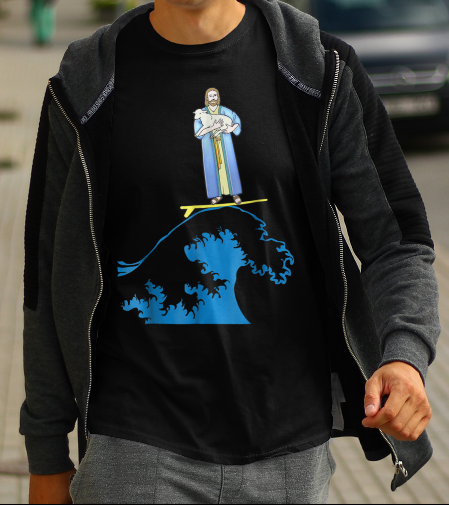 Surfing Jesus Riding The Wave With A Lamb T-Shirt
