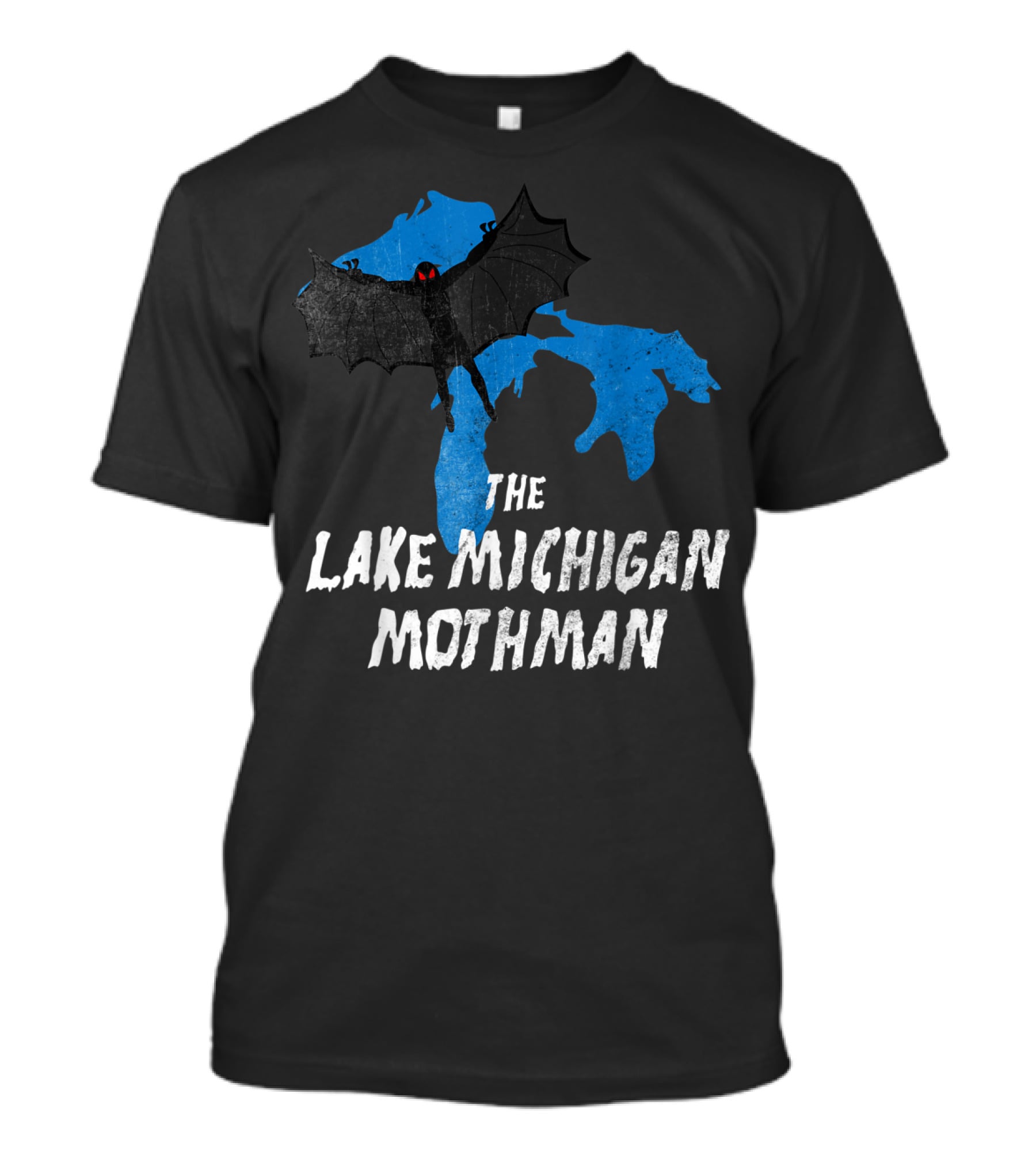 The Lake Michigan Mothman Over Michigan Map With Black And Red Bat Monster T-Shirt