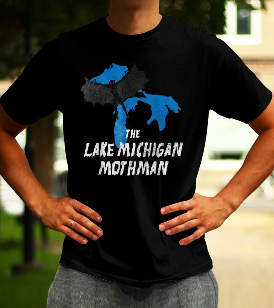 The Lake Michigan Mothman Over Michigan Map With Black And Red Bat Monster T-Shirt
