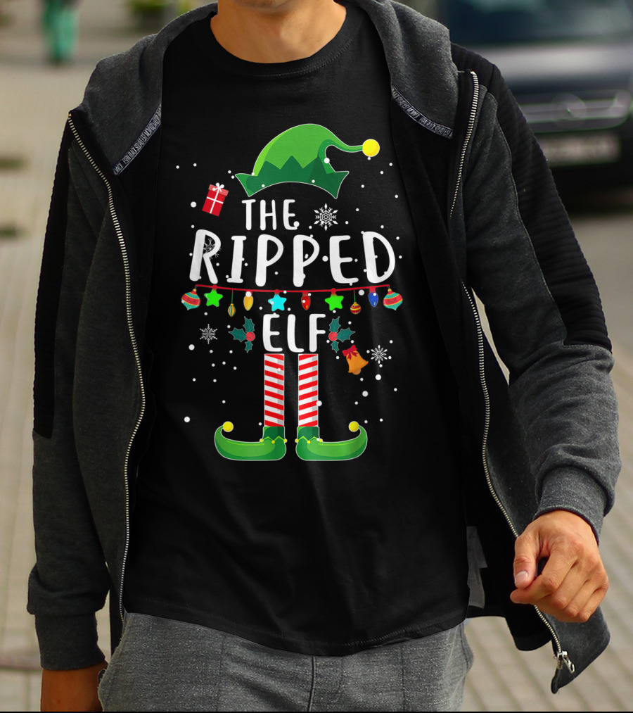 The Ripped Elf Christmas Family Fun Matching T-Shirt