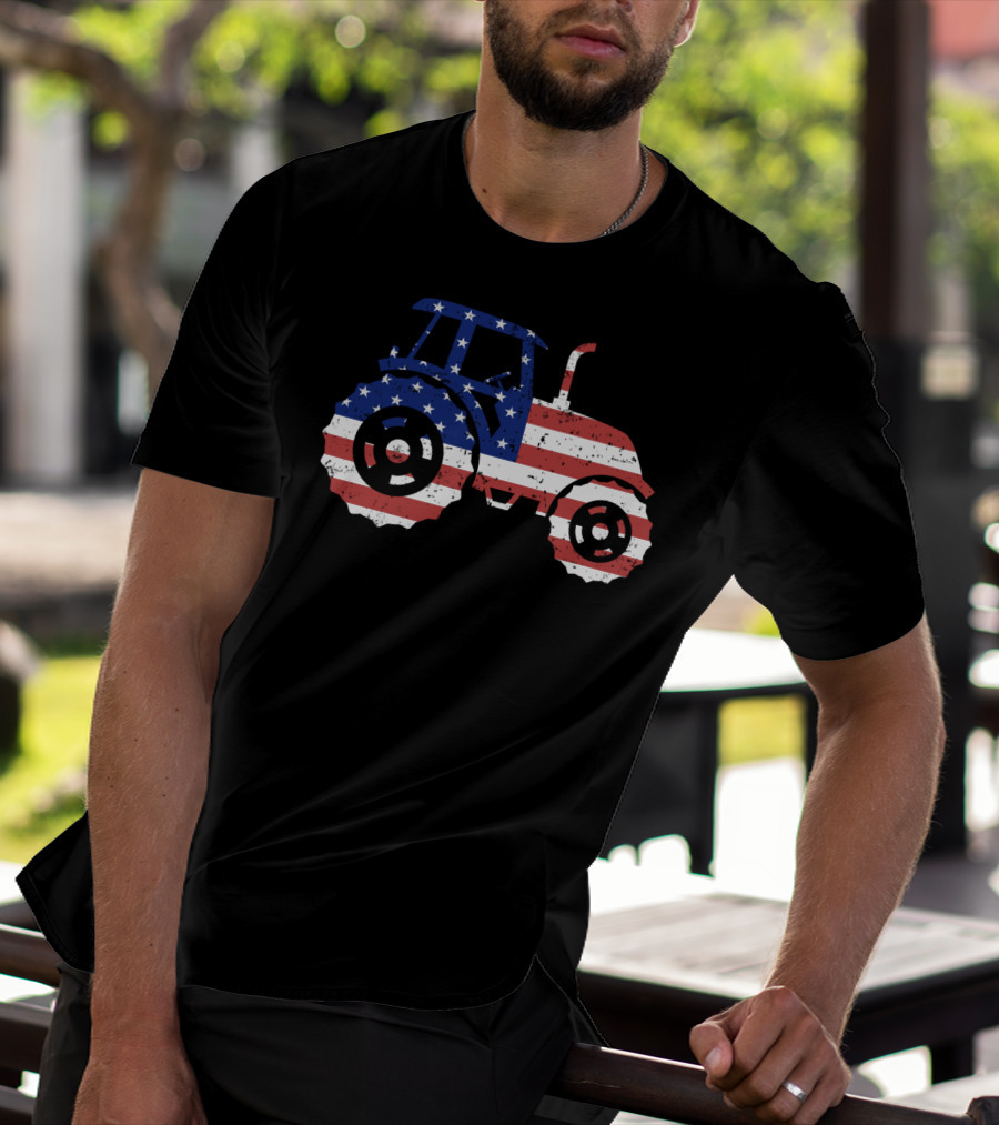 Tractor American Flag Farm Patriotic Farmer T-Shirt