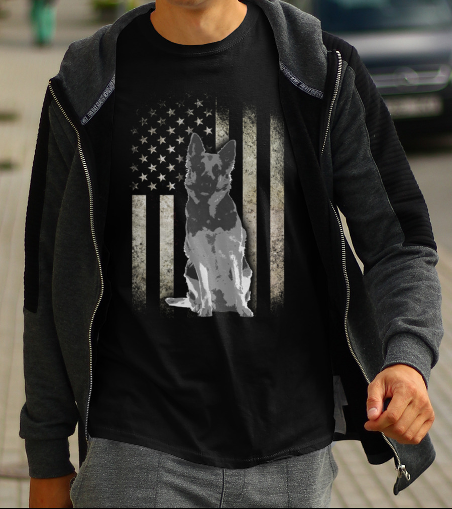 Twosided German Shepherd American Flag T-Shirt