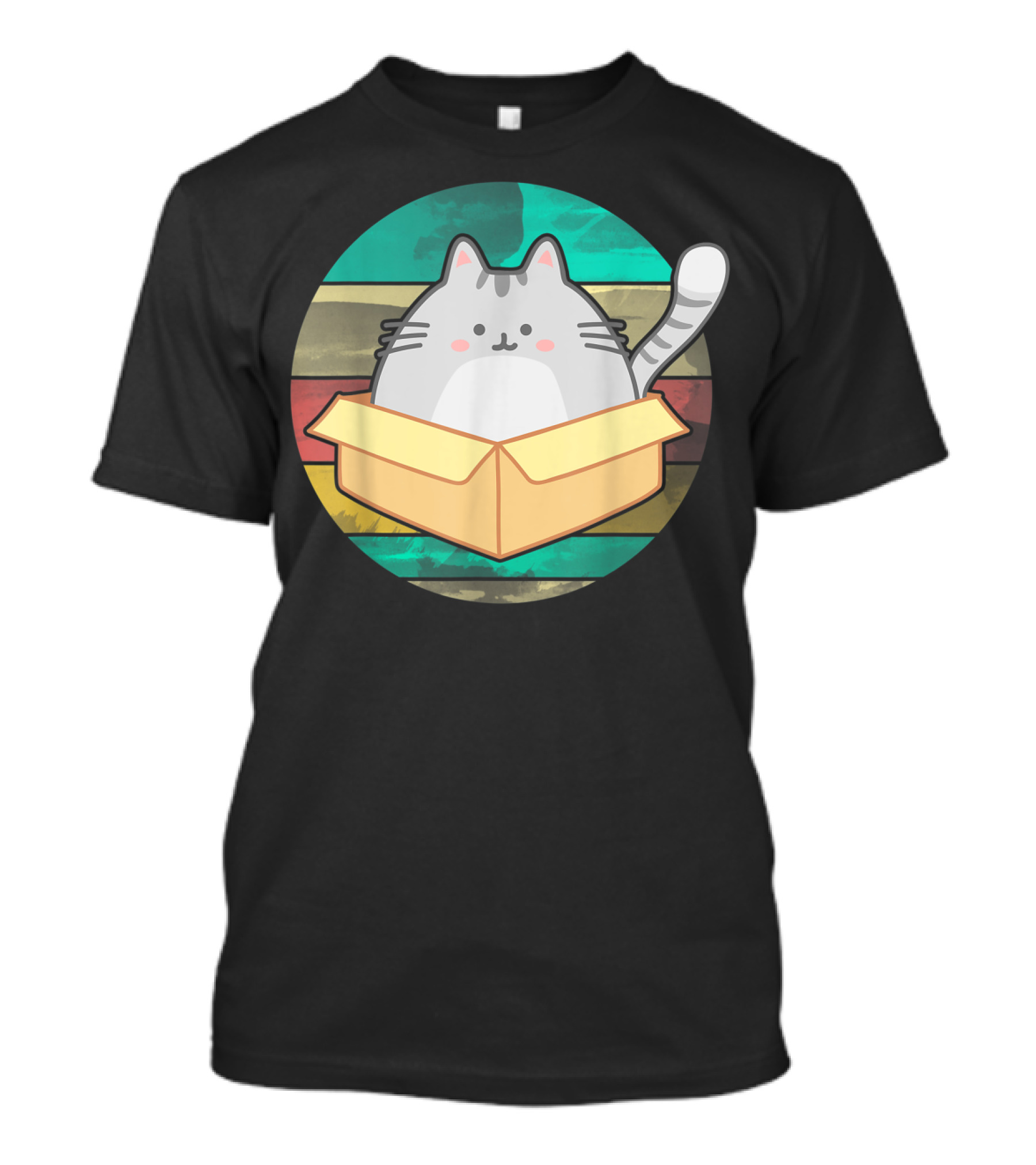 Retro Fat Cat In Box With Vintage Stripes T-Shirt