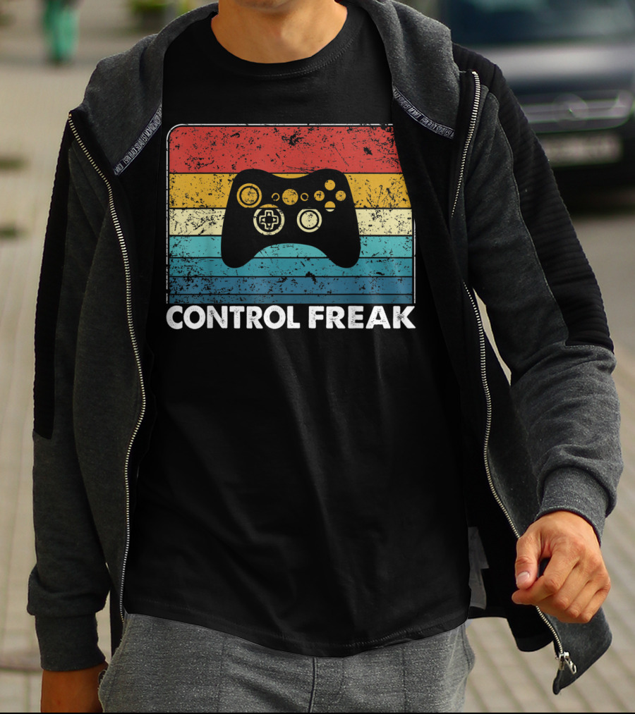 Control Freak Vintage Video Game Controller Retro Stripes T-Shirt