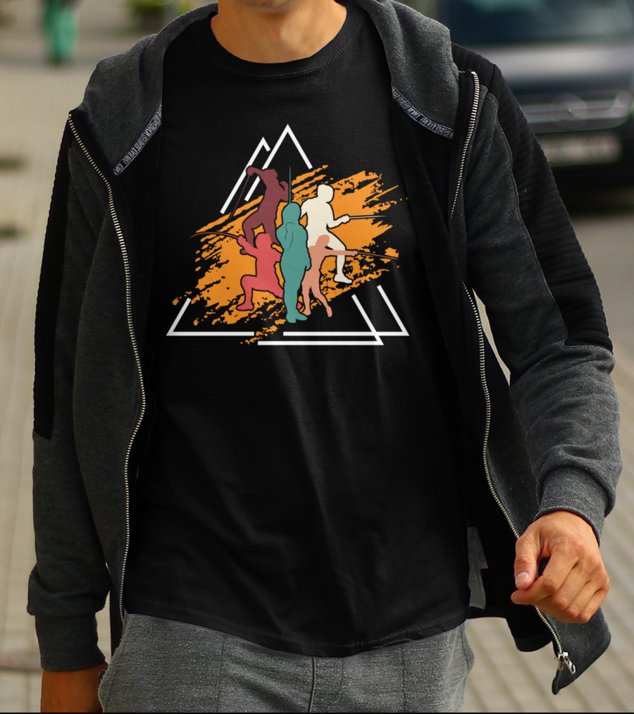 Vintage Fencing Sports Sword Fight Triangles Dynamic T-Shirt