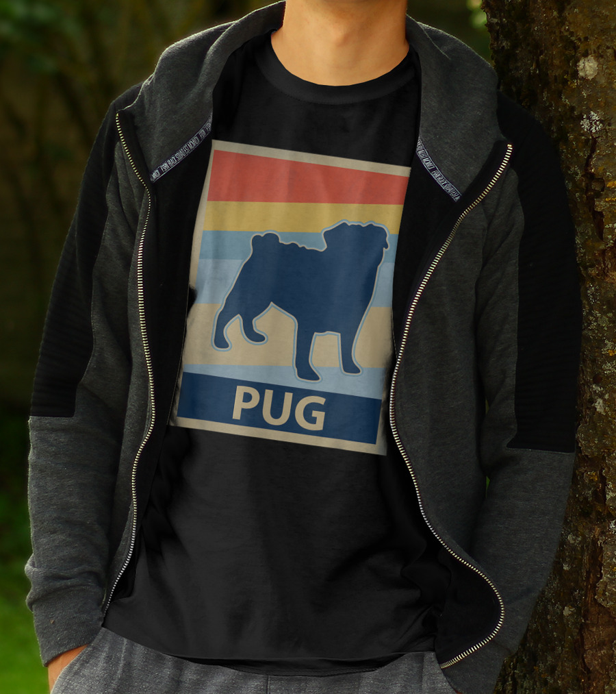 Vintage Pug Silhouette With Retro Stripes T-Shirt