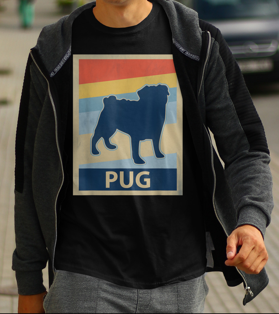 Vintage Pug Silhouette With Retro Stripes T-Shirt
