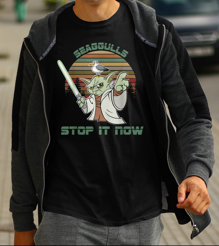 Seagulls Stop It Now Lightsaber Yoda Vintage Sunset T-Shirt