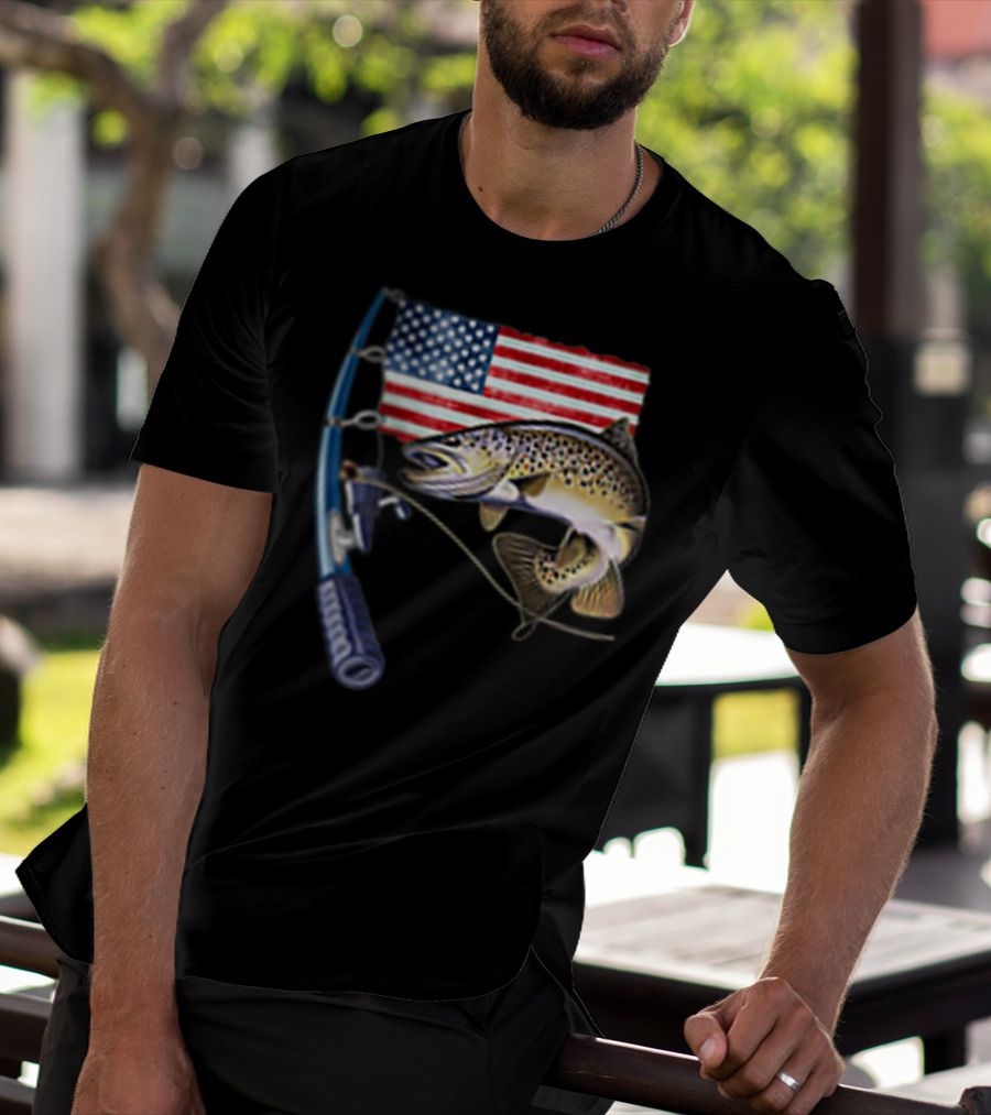 American Flag Fishing Hooked On A Feeling T-Shirt