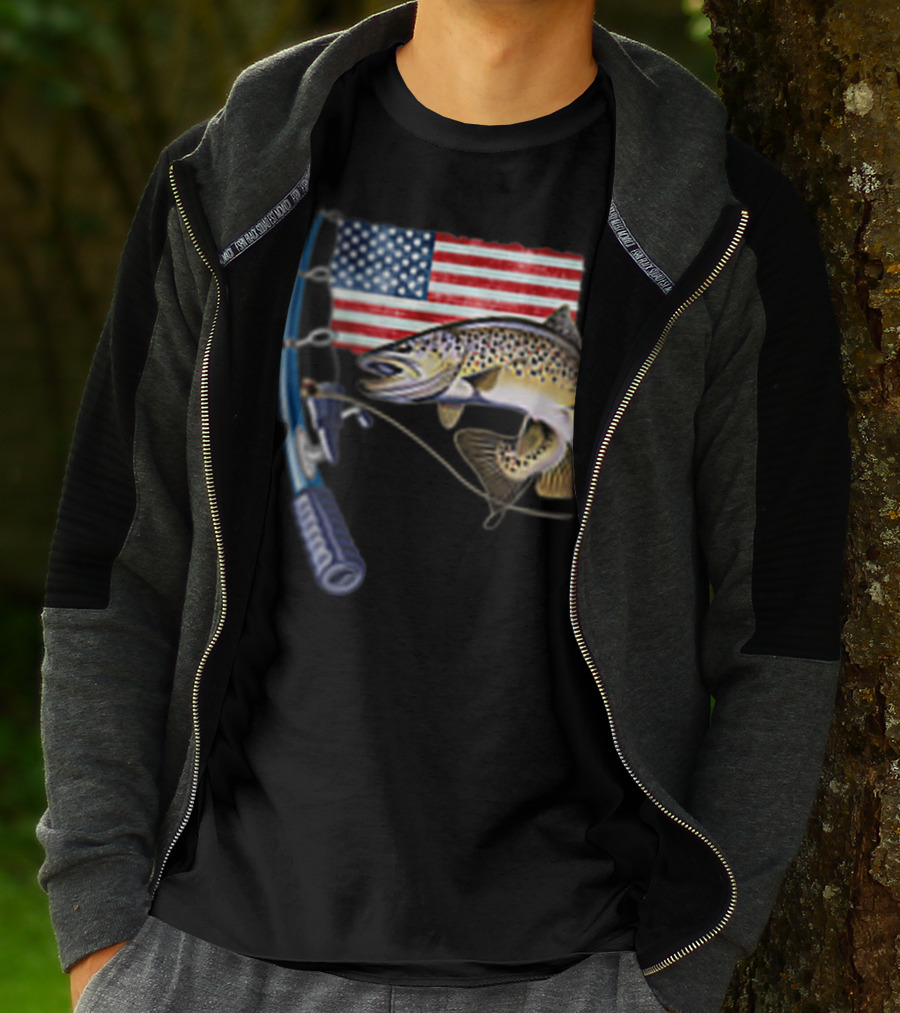 American Flag Fishing Hooked On A Feeling T-Shirt